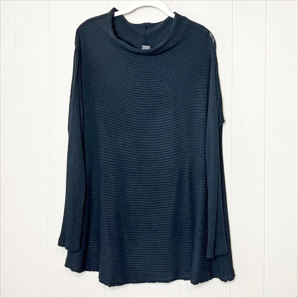 Free People We the Free Ribbed‎ Knit Tunic Top Medium solid black stretch flowy